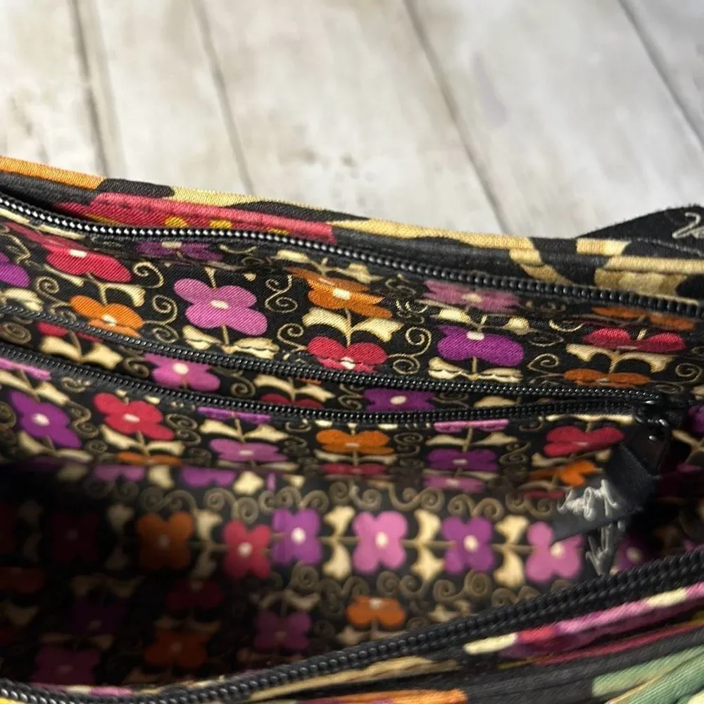 Vera Bradley Black Floral Shoulder Bag Handbag Purse‎